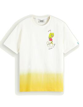 Camiseta Scotch Soda Dip-Dyed Summer Blanca Amarilla