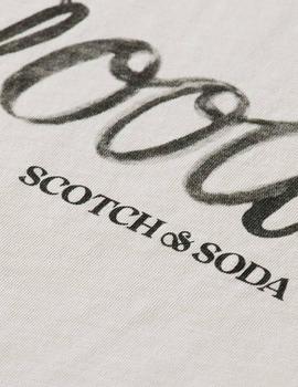 Camiseta Scotch Soda Motivo Gráfico Beige Piedra