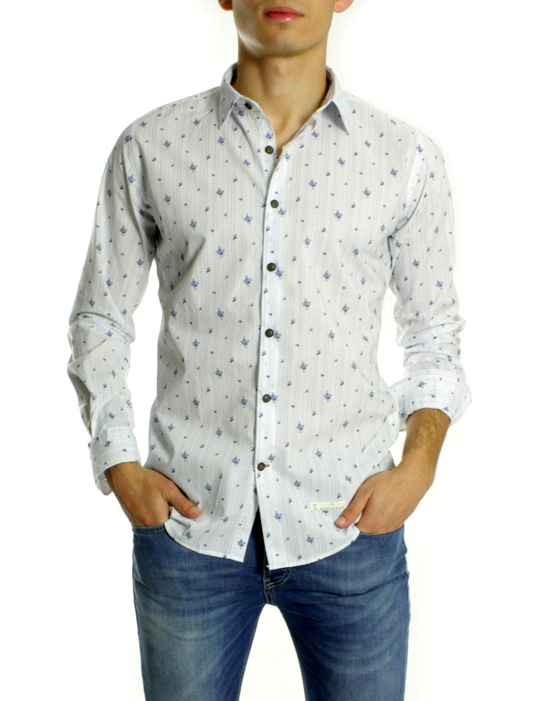 Alessandro Lamura Camisa Hombre Estampado Flores Azul