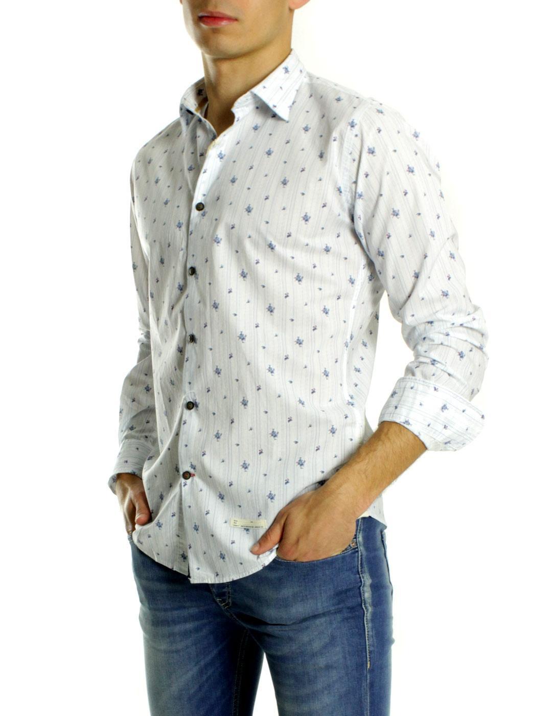 Alessandro Lamura Camisa Hombre Estampado Flores Azul