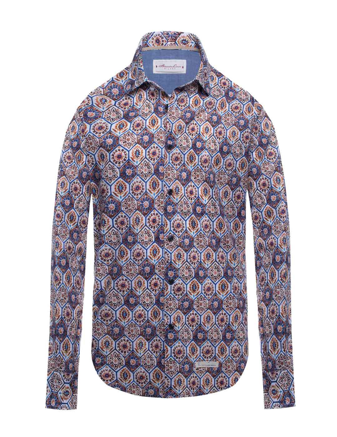 Alessandro Lamura Camisa Hombre Estampada Marrones