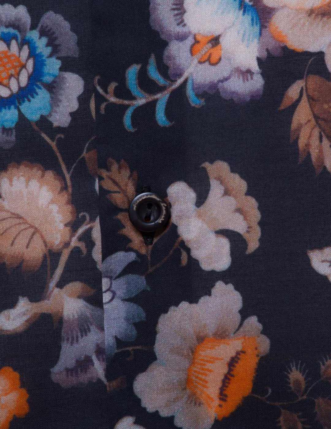 Alessandro Lamura Camisa Hombre Estampado Flores Negra