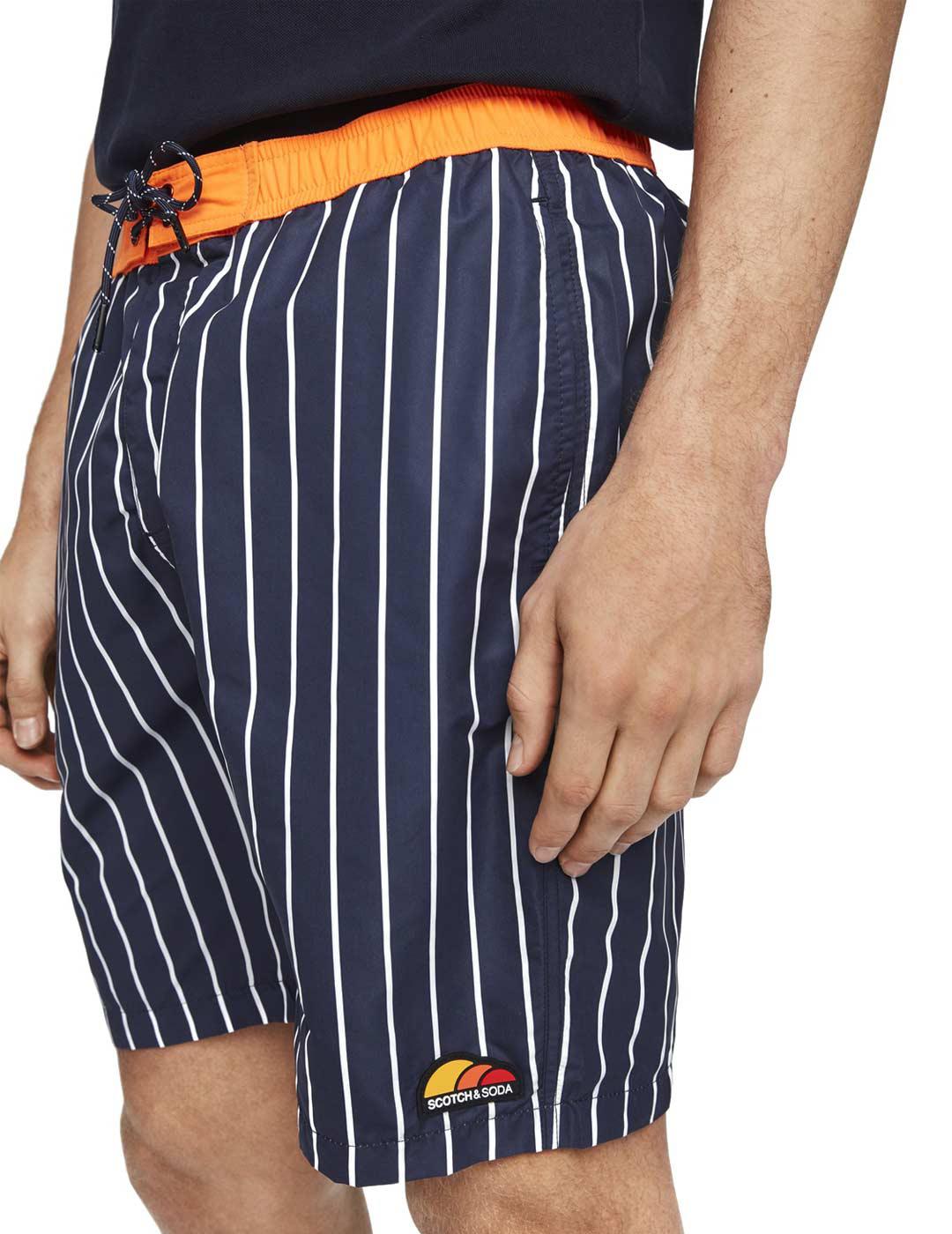 Scotch Soda Bañador Rayas Hombre Azul Marino