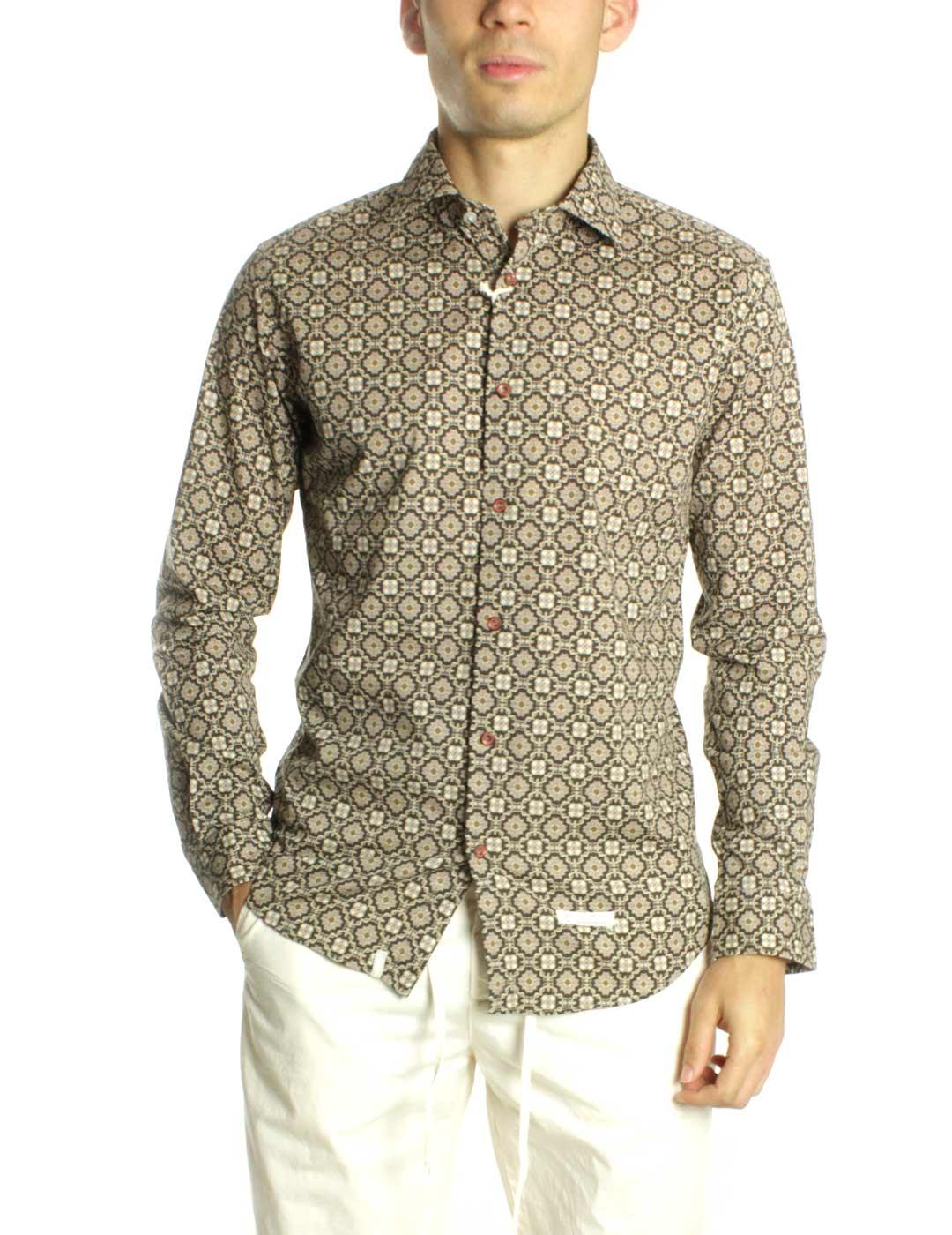 Alessandro Lamura Camisa Hombre Cefalonia Estampo Marrones