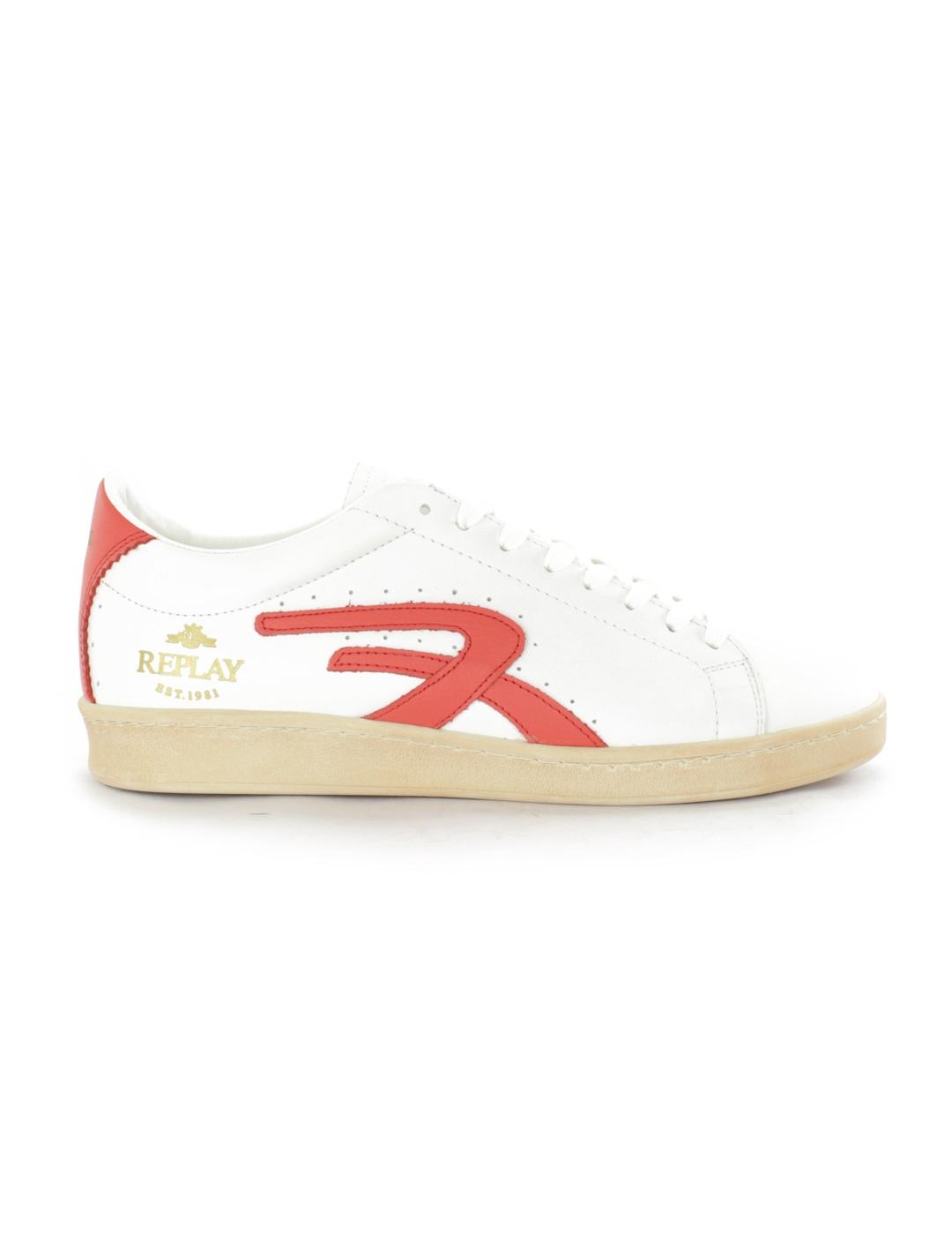 Zapatillas Replay Newtown Blancas Logo Rojo