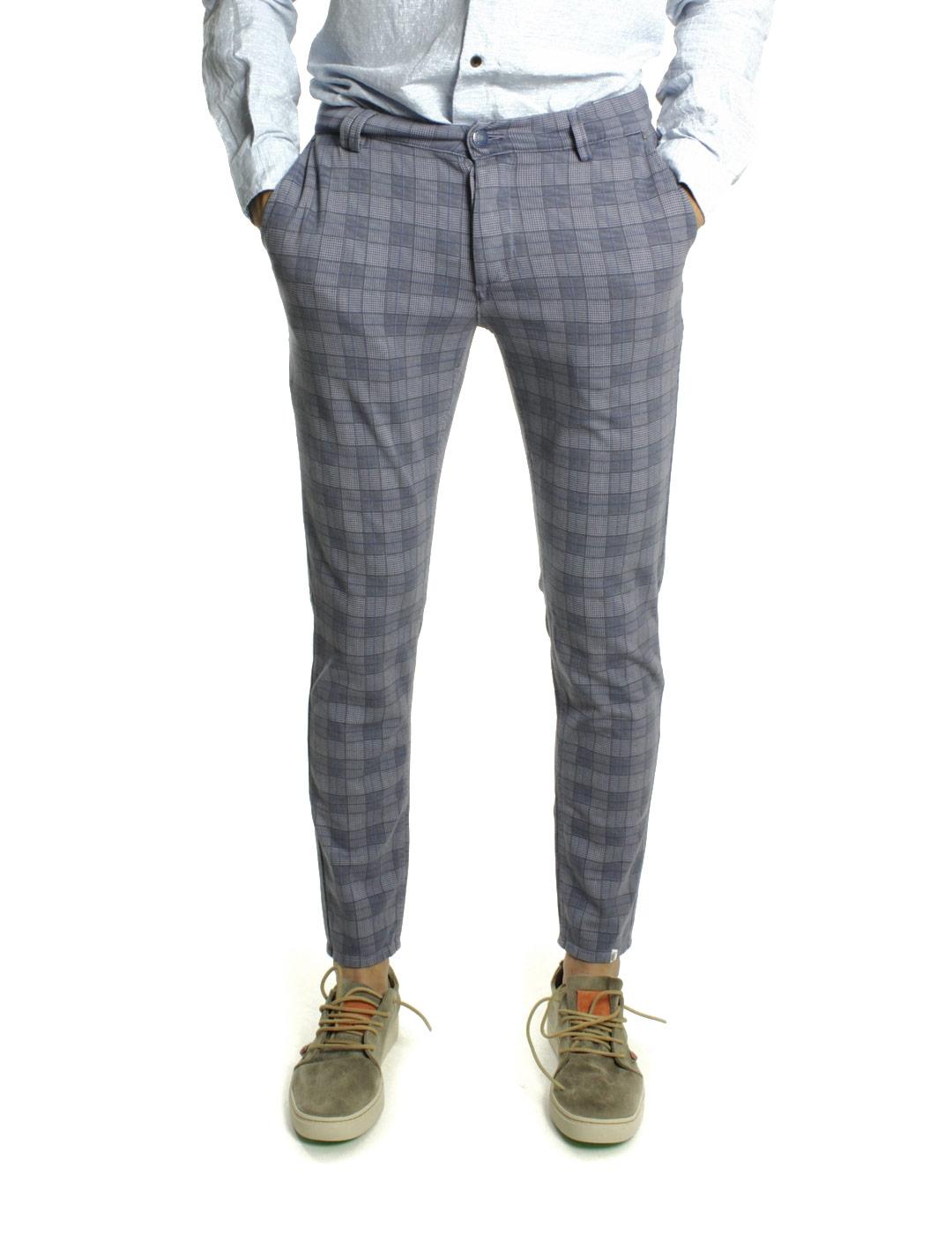Fifty Four Comes Pantalon Skinny Hombre Cuadros Azul Gris