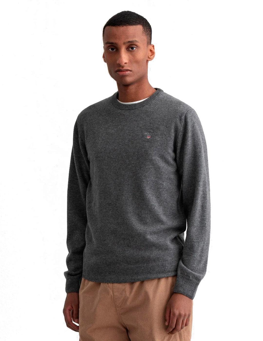 Gant Jersey Lambswool Hombre Cuello Redondo Gris