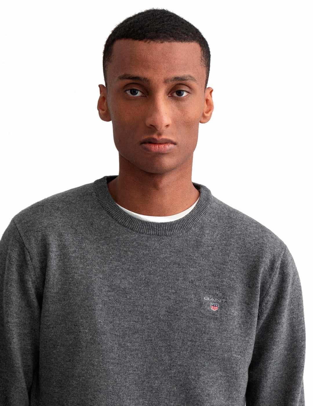 Gant Jersey Lambswool Hombre Cuello Redondo Gris