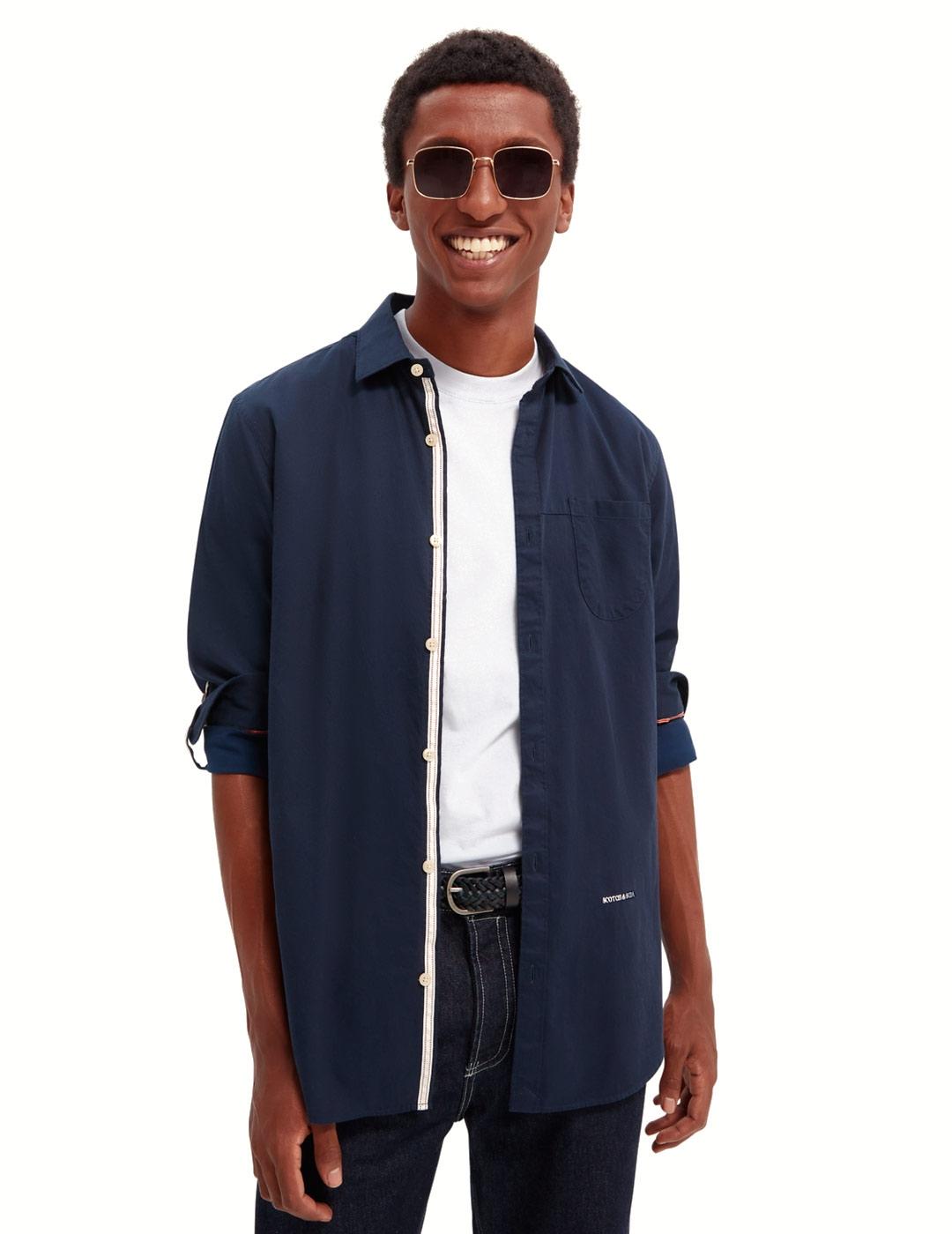 Scotch Soda Camisa Dos Tonos Hombre Azul Marino