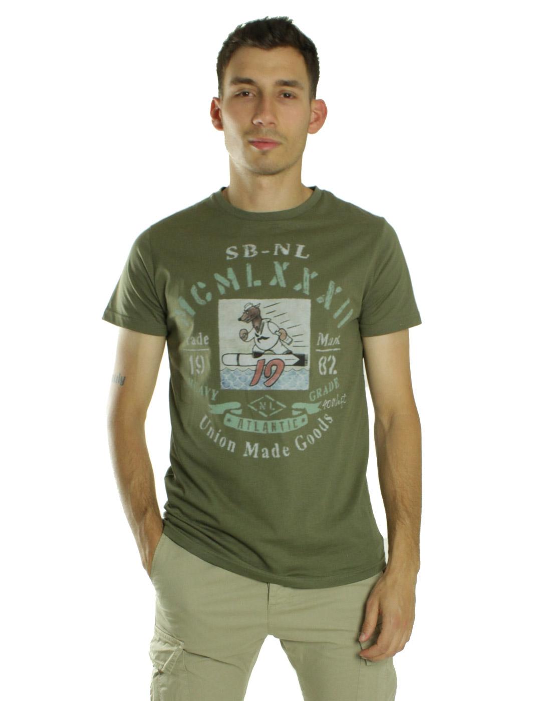 40 Weft Camiseta Hombre Oso Verde Militar