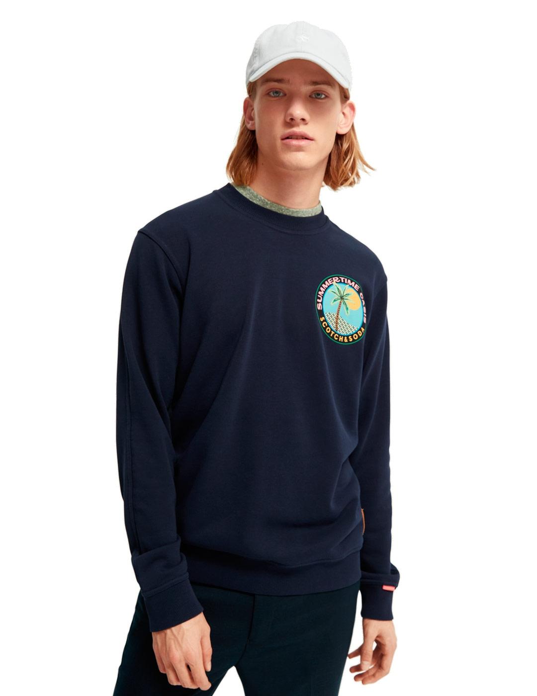 Scotch Soda Sudadera Motivo Gráfico Hombre Azul Marino