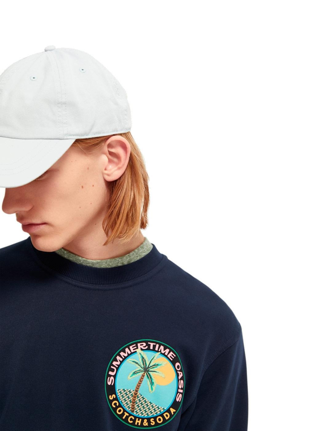 Scotch Soda Sudadera Motivo Gráfico Hombre Azul Marino