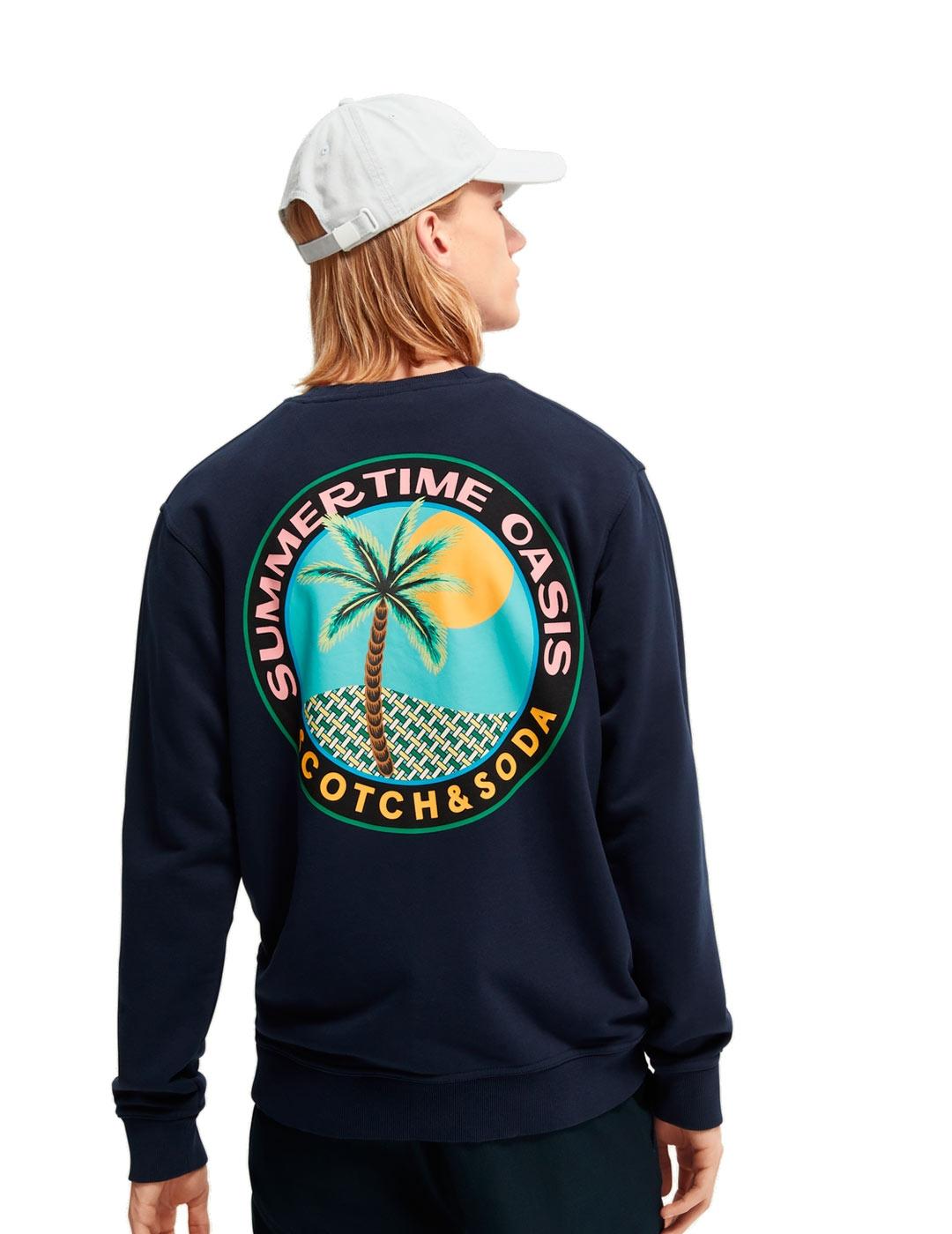 Scotch Soda Sudadera Motivo Gráfico Hombre Azul Marino