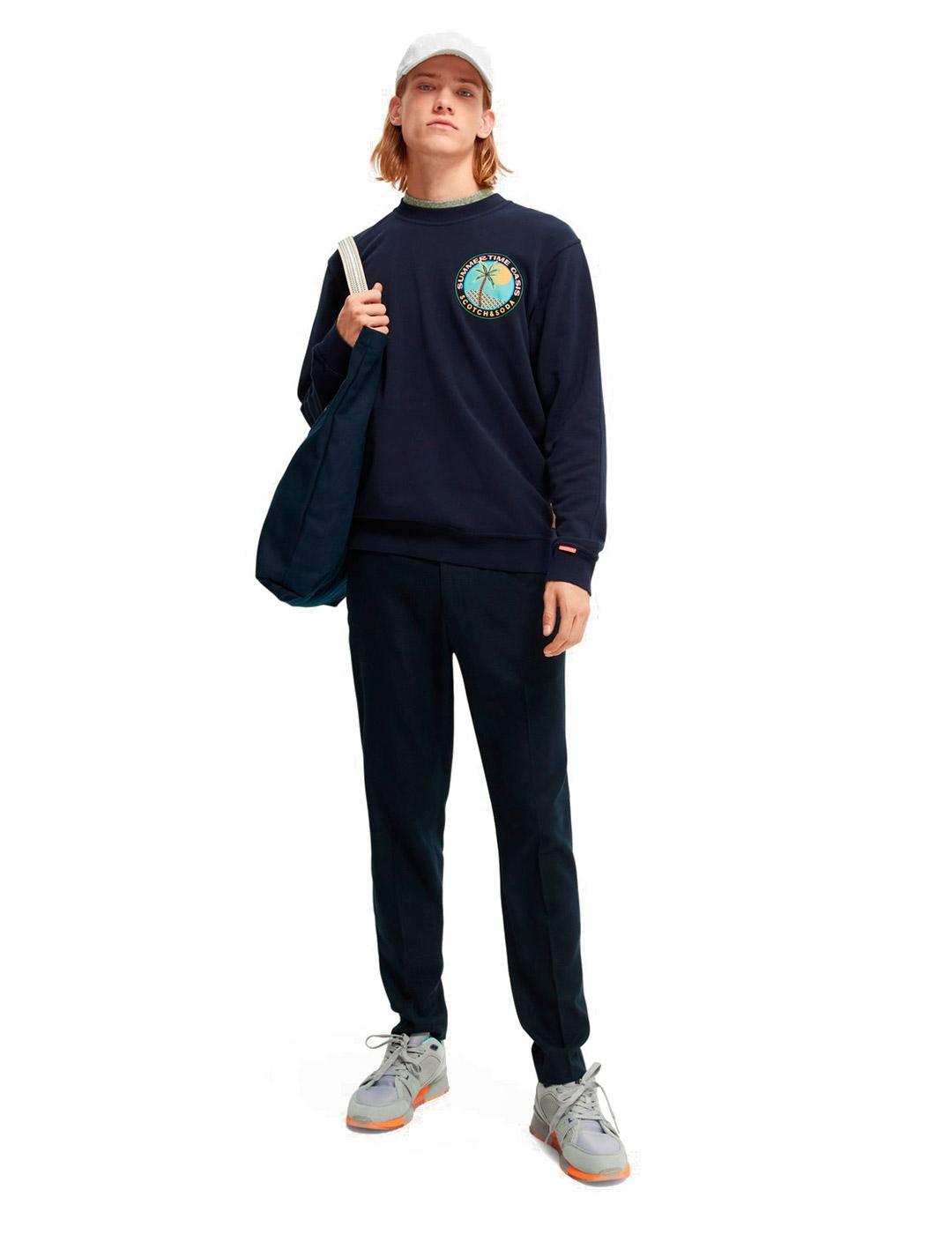 Scotch Soda Sudadera Motivo Gráfico Hombre Azul Marino
