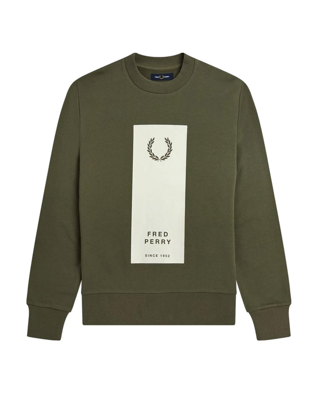 Fred Perry Sudadera Hombre Block Print Verde