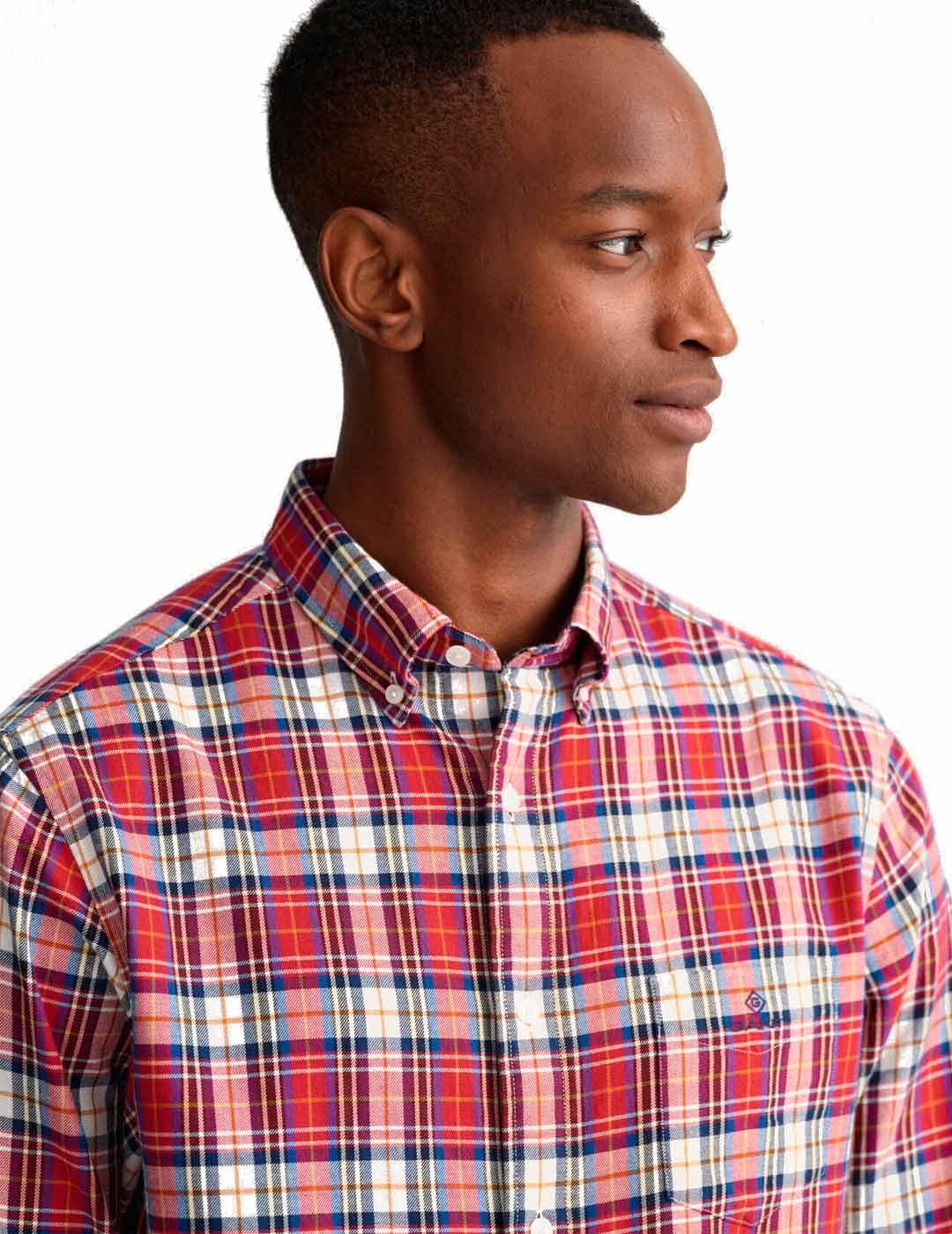 Gant Camisa Hombre Cuadros Escoceses Roja