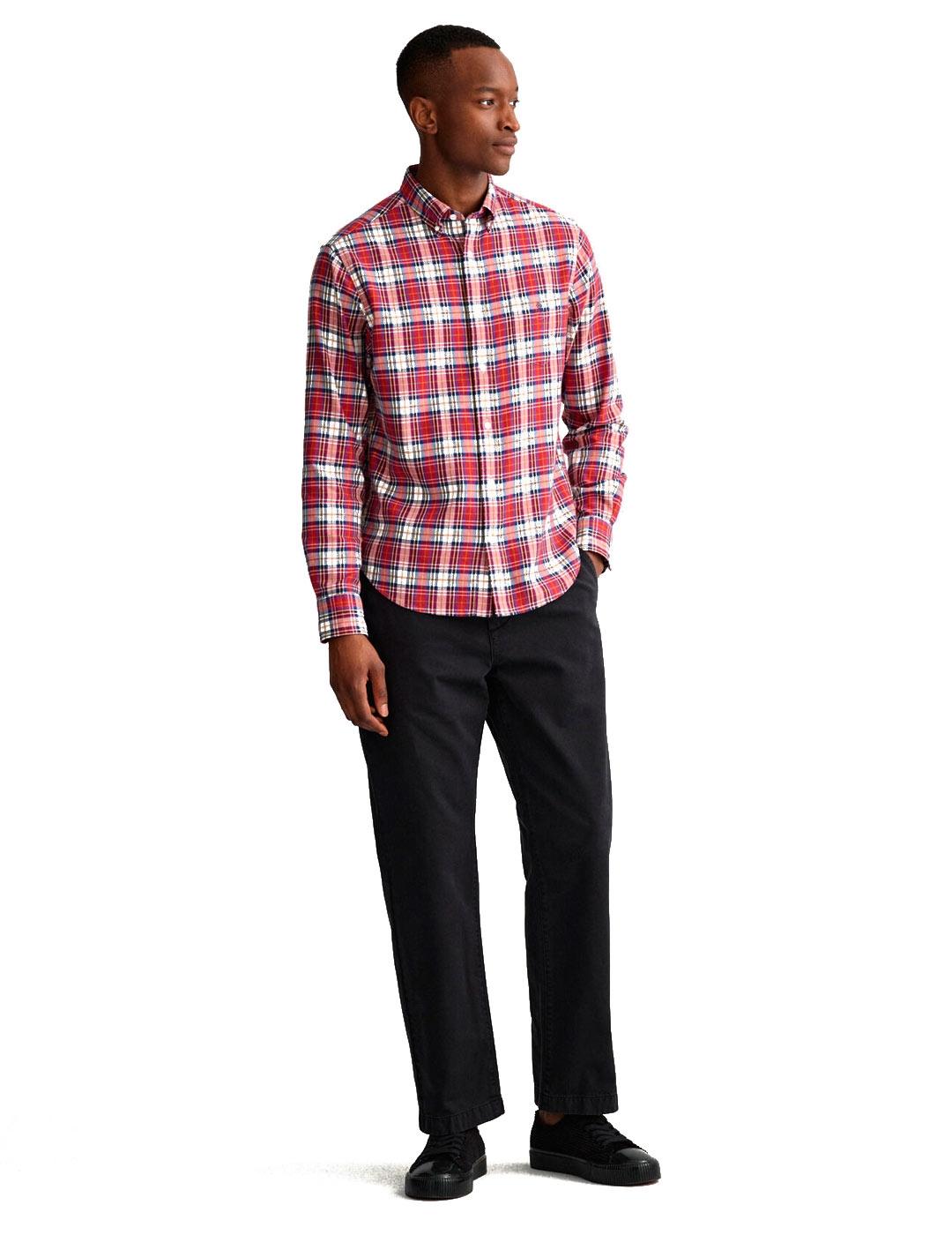 Gant Camisa Hombre Cuadros Escoceses Roja