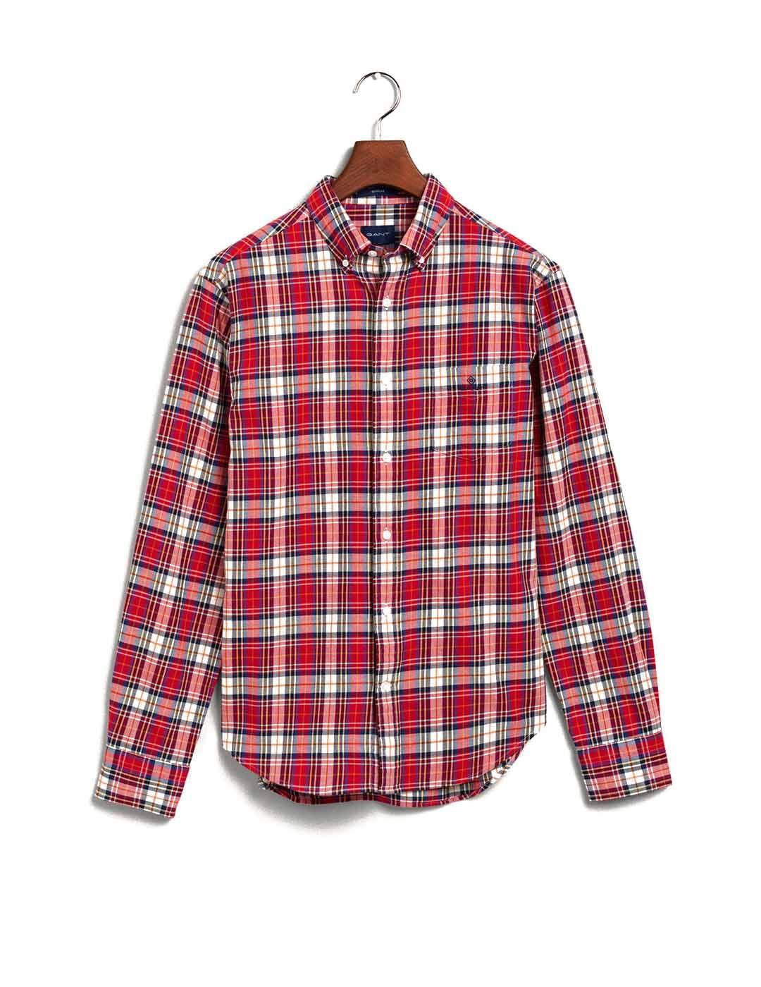 Gant Camisa Hombre Cuadros Escoceses Roja