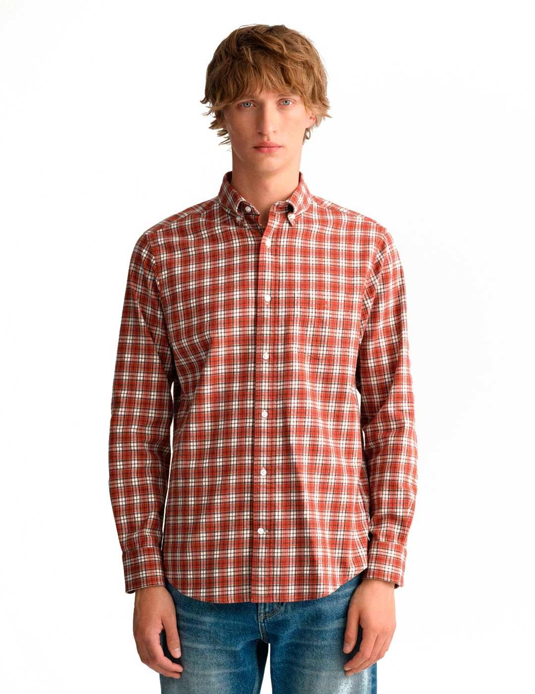 Gant Camisa Hombre Franela Cuadros Naranja