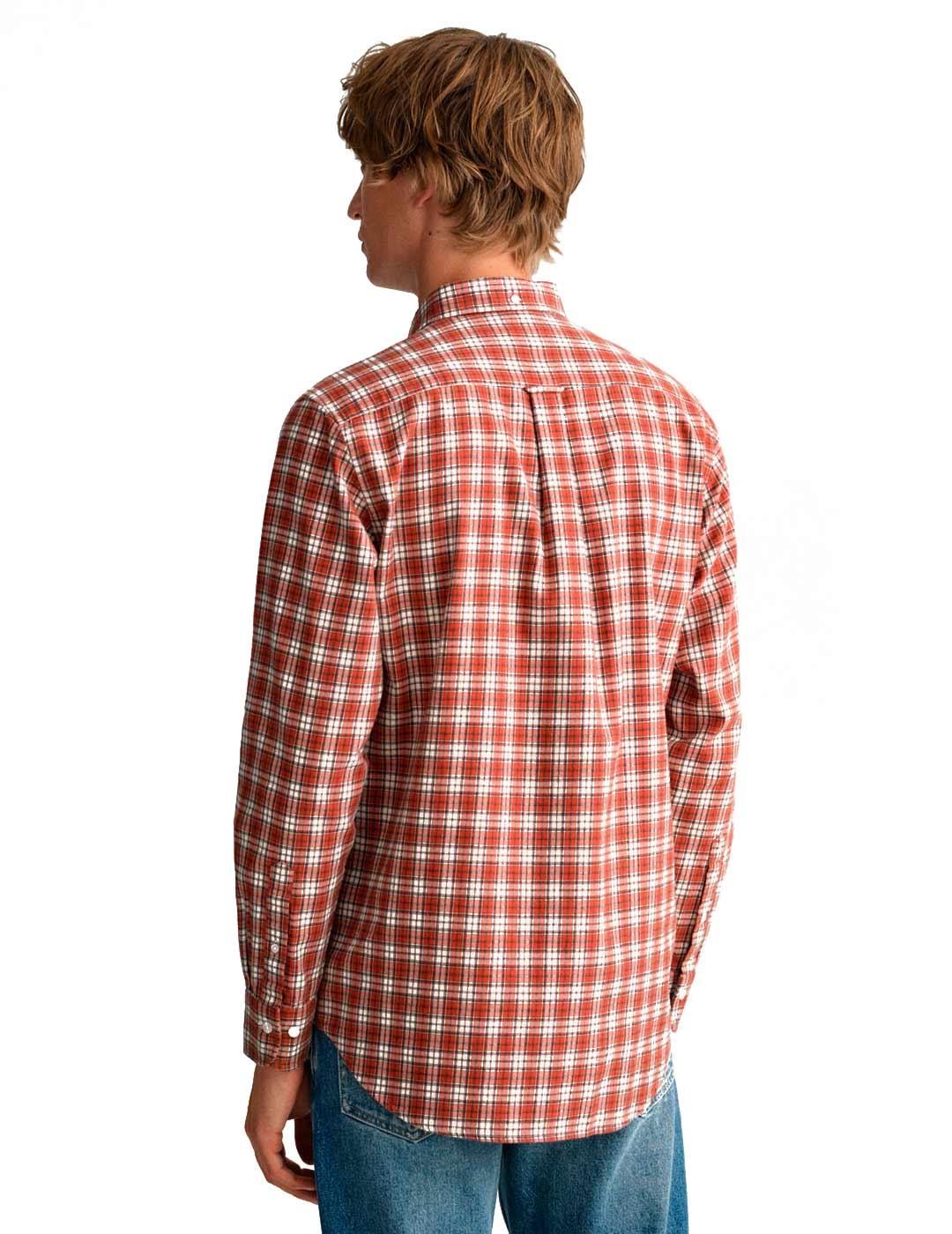 Gant Camisa Hombre Franela Cuadros Naranja