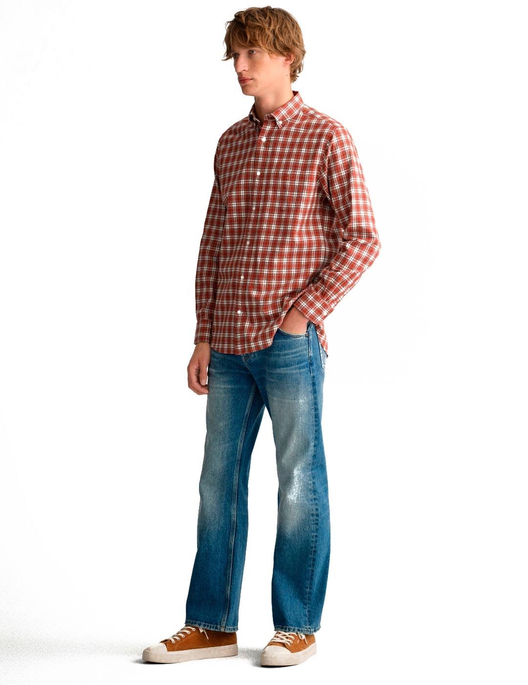 Gant Camisa Hombre Franela Cuadros Naranja