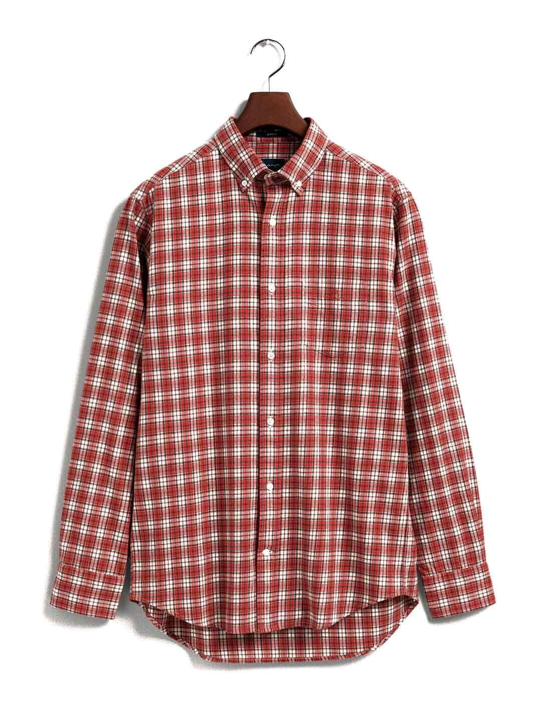 Gant Camisa Hombre Franela Cuadros Naranja