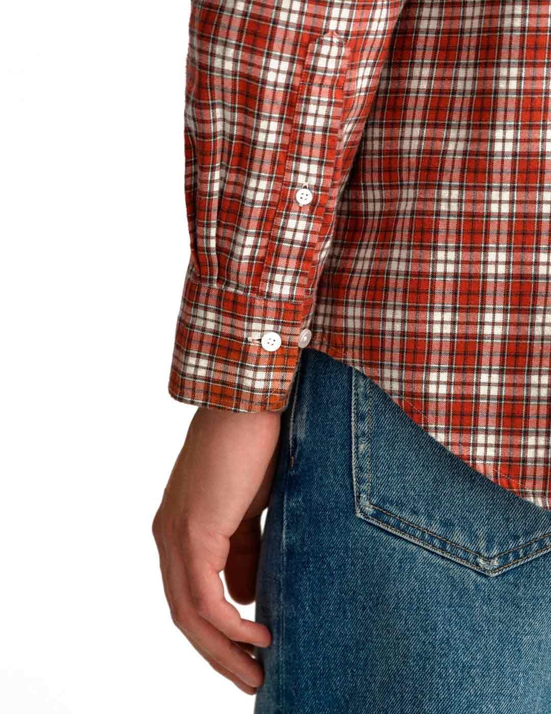 Gant Camisa Hombre Franela Cuadros Naranja