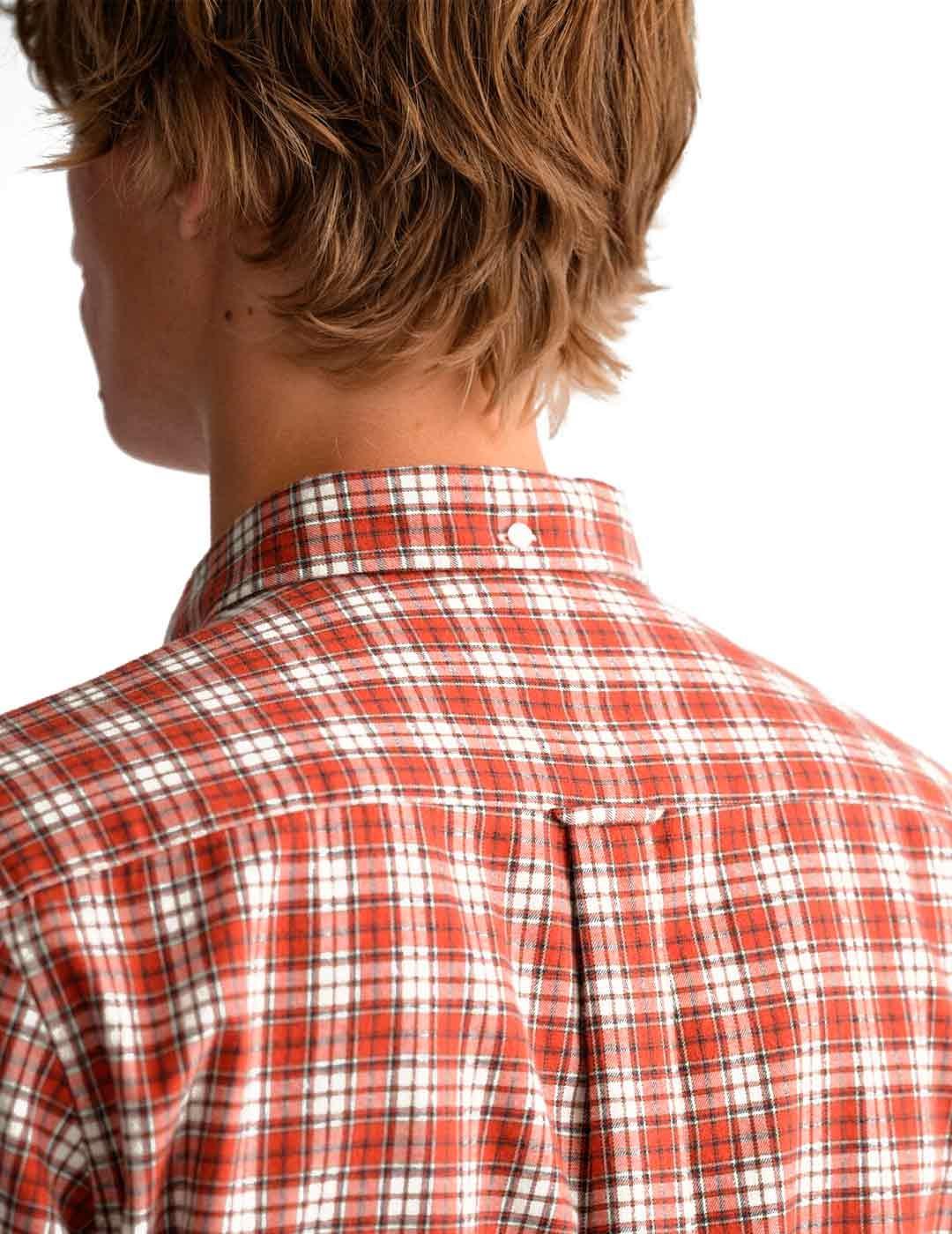 Gant Camisa Hombre Franela Cuadros Naranja