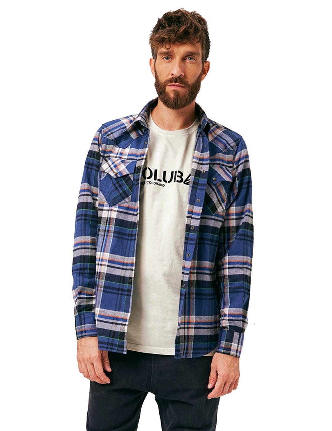 Holubar Camisa Franela New Japan Hombre Azul Gris