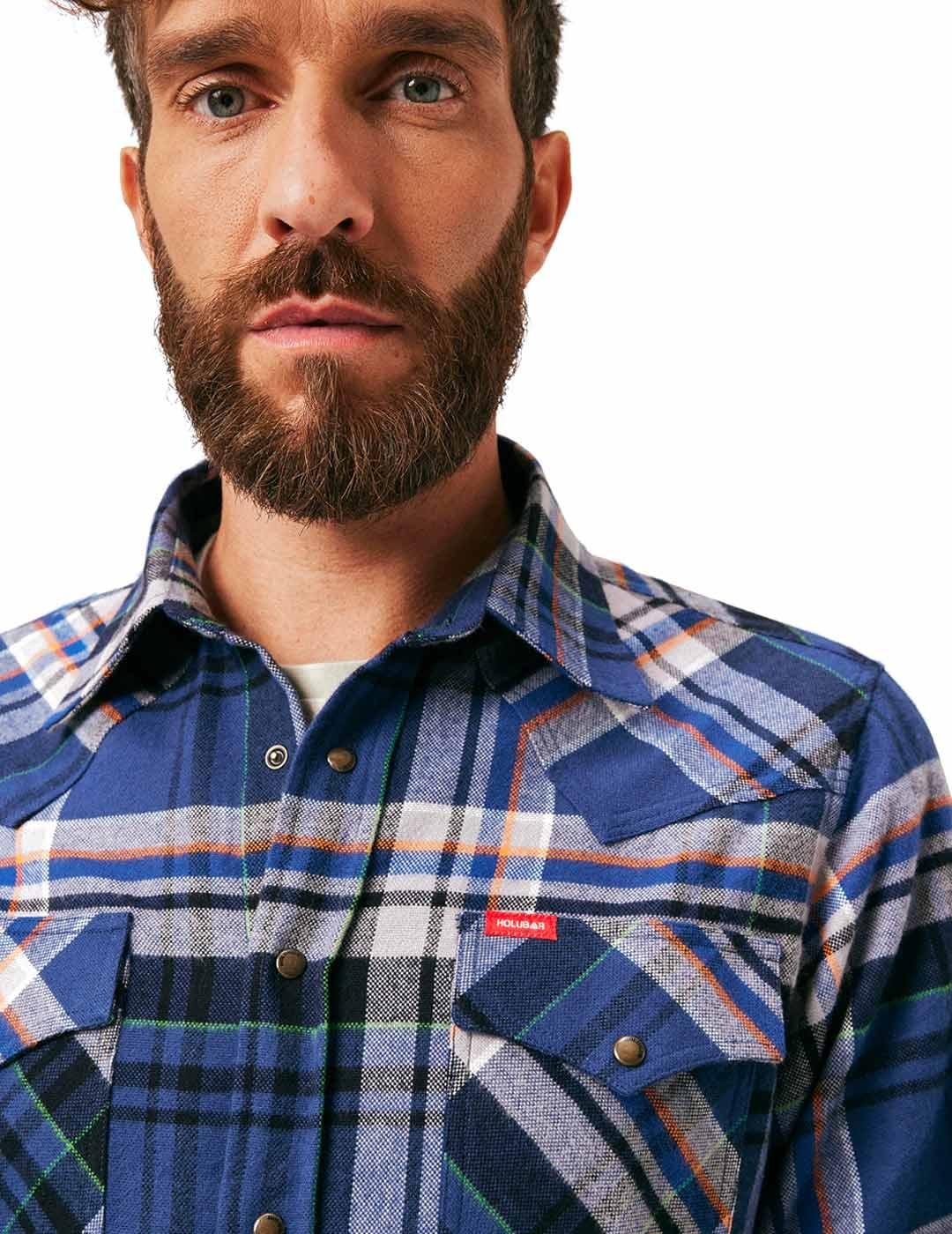 Holubar Camisa Franela New Japan Hombre Azul Gris