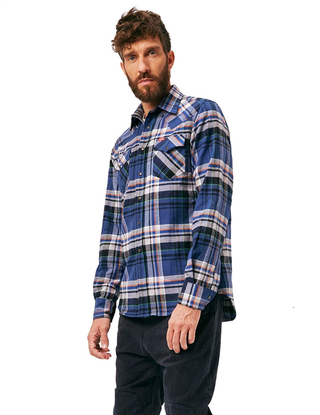 Holubar Camisa Franela New Japan Hombre Azul Gris