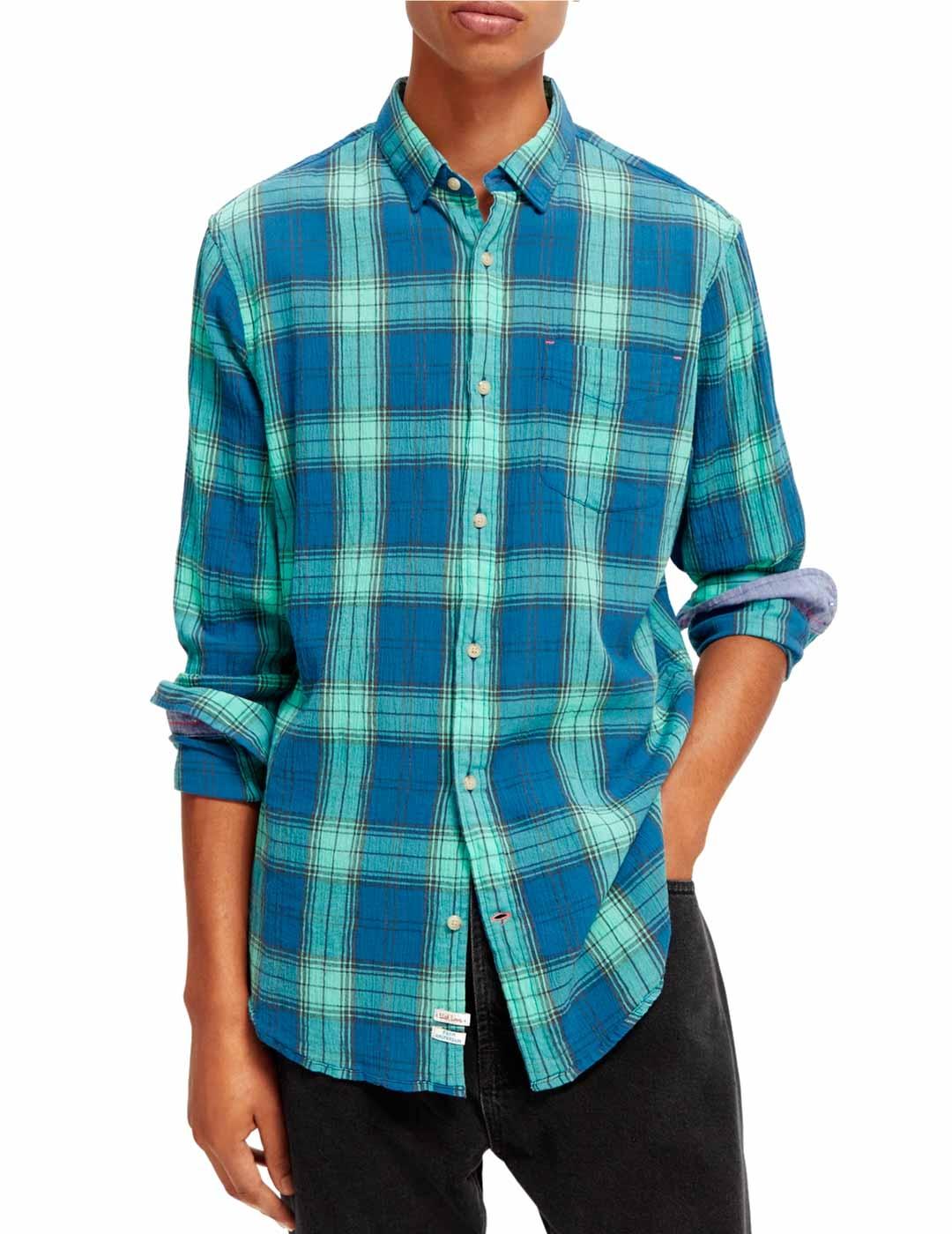 Scotch Soda Camisa Cuadros Seersucker Azul