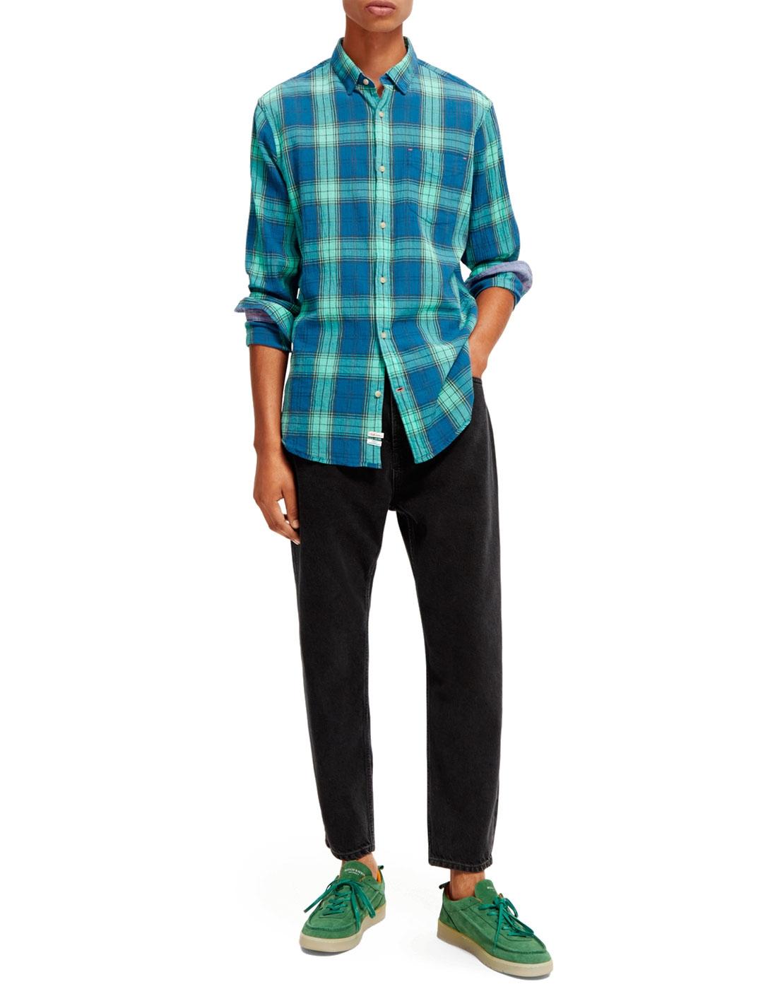 Scotch Soda Camisa Cuadros Seersucker Azul