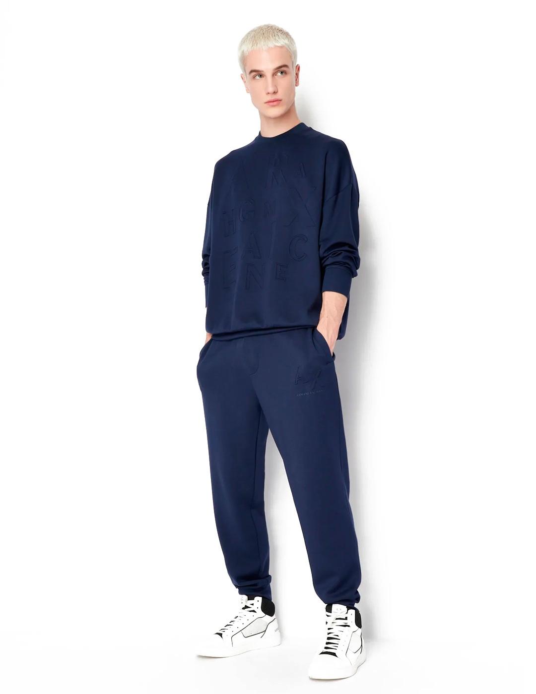 Armani Exchange Sudadera Relieve Hombre Azul Marino