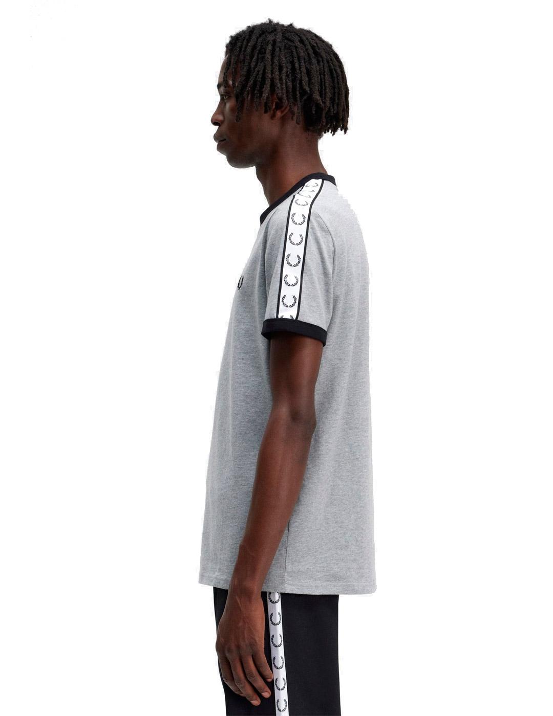 Fred Perry Ringer Camiseta Hombre Cinta Gris