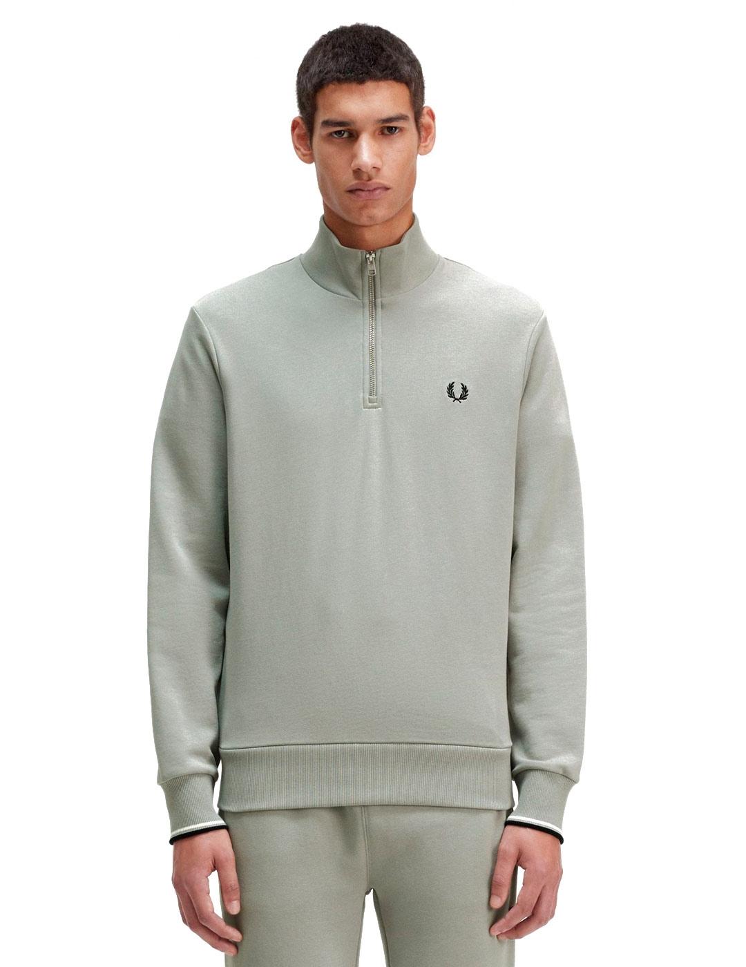 Fred Perry M3574 Sudadera Hombre Media Cremallera Verde