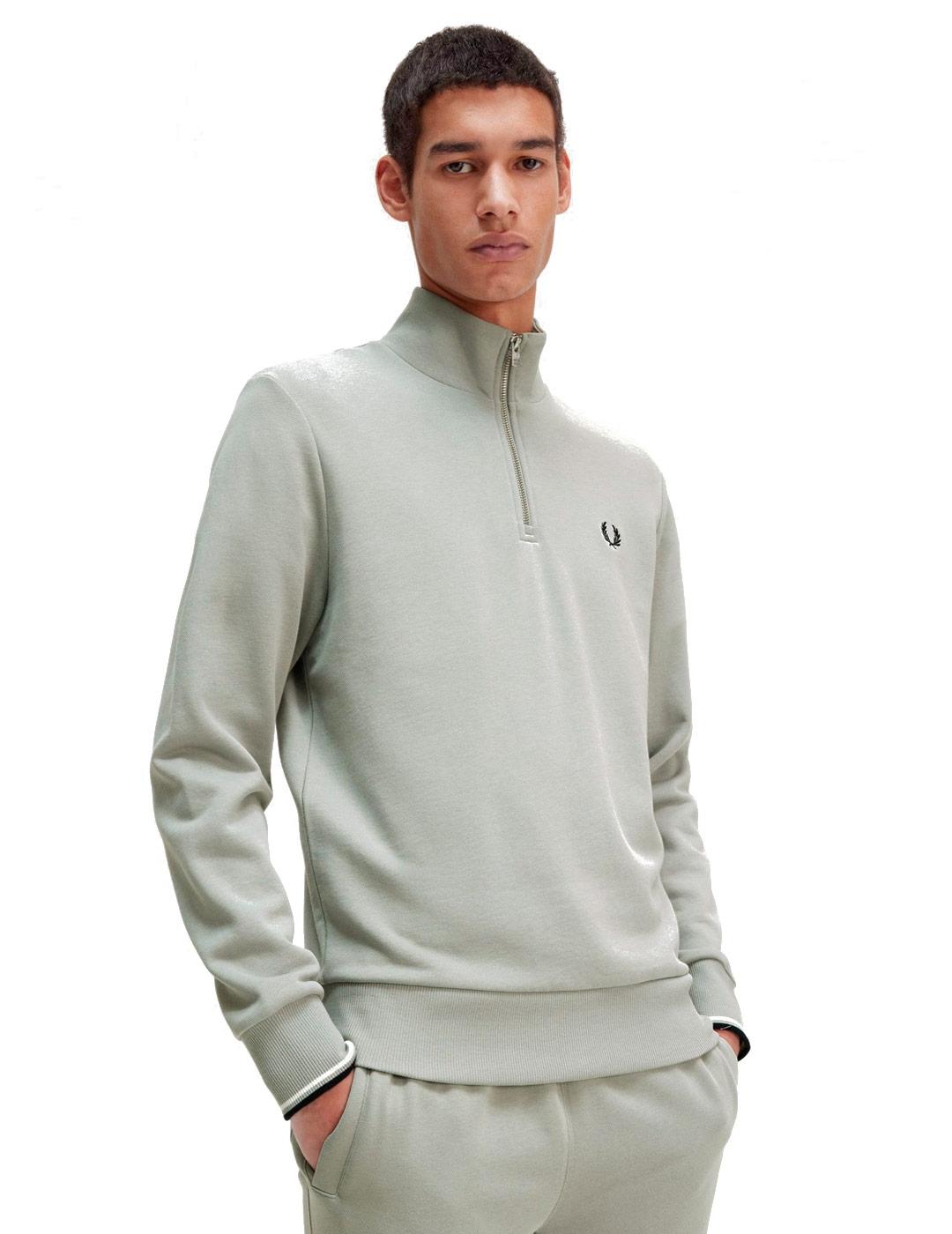 Fred Perry M3574 Sudadera Hombre Media Cremallera Verde