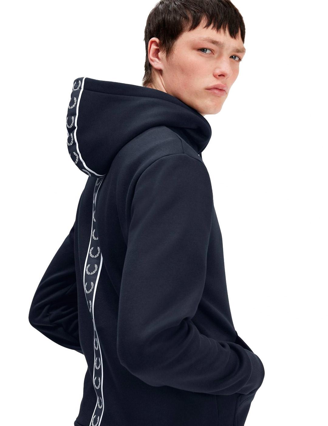 Fred Perry M6567 Sudadera Hombre Capucha Cinta Azul Marino