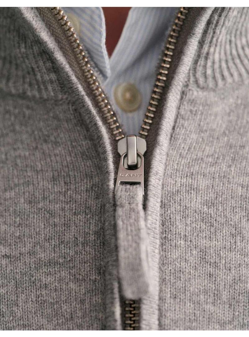 Gant Lambswool Jersey Fino Hombre Media Cremallera Gris