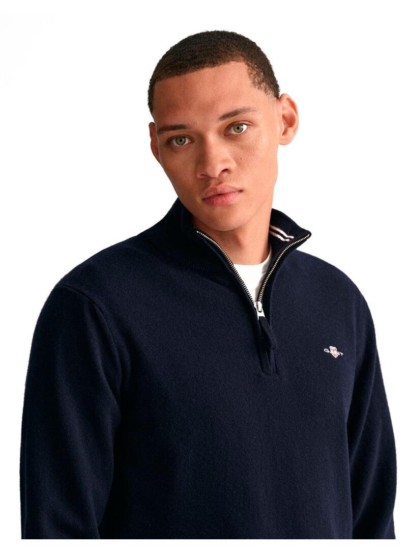 Gant Lambswool Jersey Fino Hombre Media Cremallera Marino