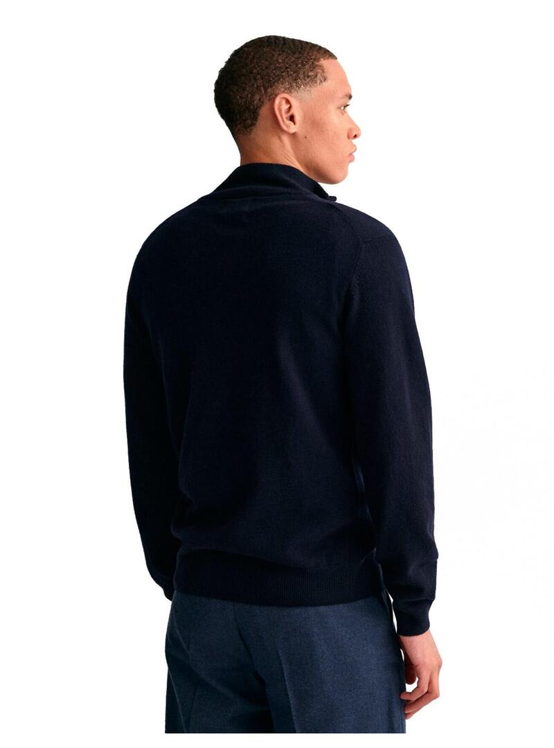 Gant Lambswool Jersey Fino Hombre Media Cremallera Marino