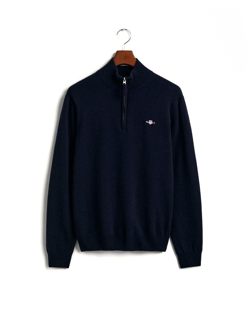 Gant Lambswool Jersey Fino Hombre Media Cremallera Marino