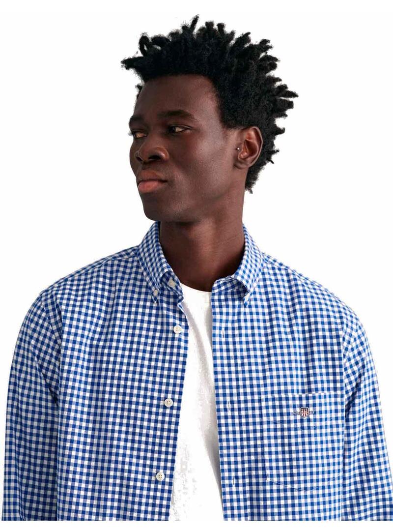 Gant Camisa Hombre Cuadro Pequeño Vichy Azul