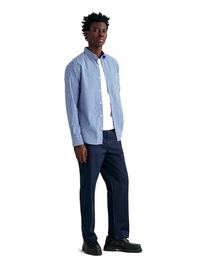 Gant Camisa Hombre Cuadro Pequeño Vichy Azul