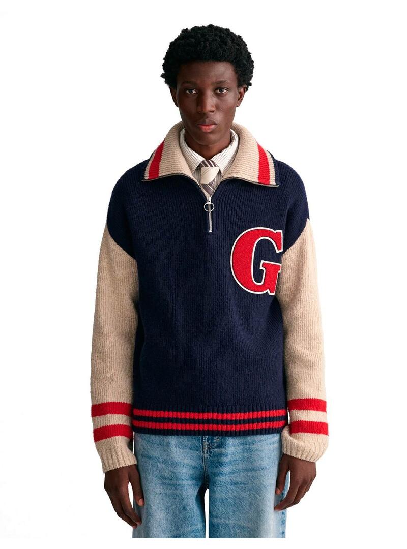 Gant Jersey Media Cremallera Hombre Azul