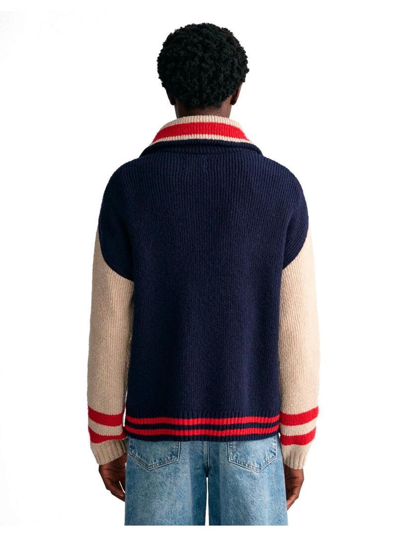 Gant Jersey Media Cremallera Hombre Azul