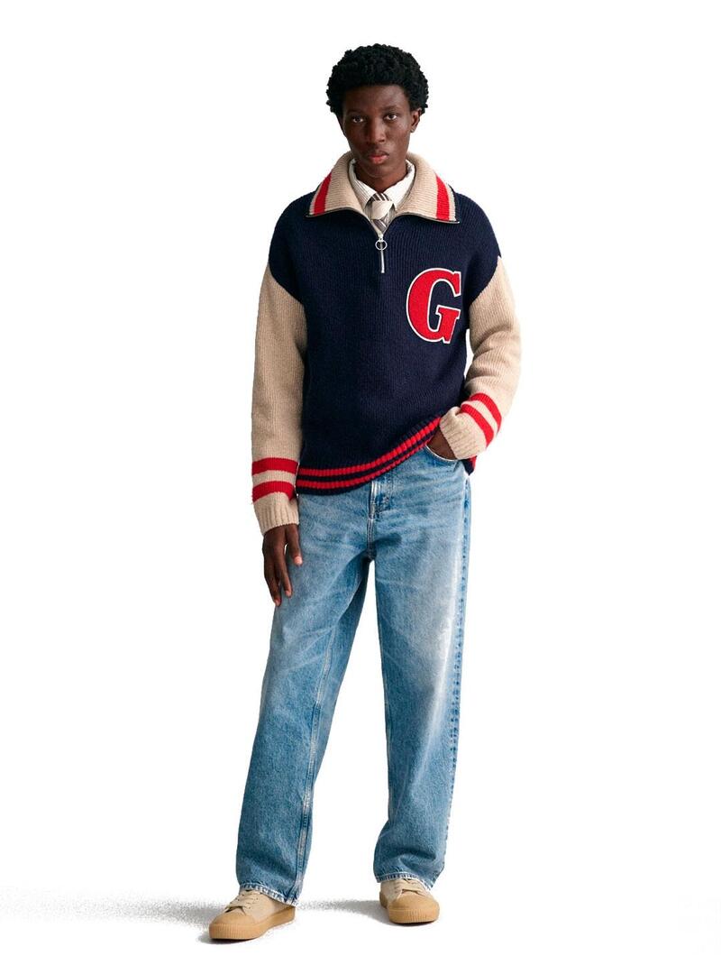 Gant Jersey Media Cremallera Hombre Azul