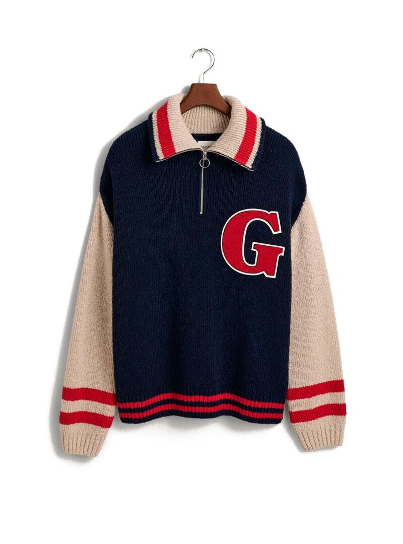 Gant Jersey Media Cremallera Hombre Azul