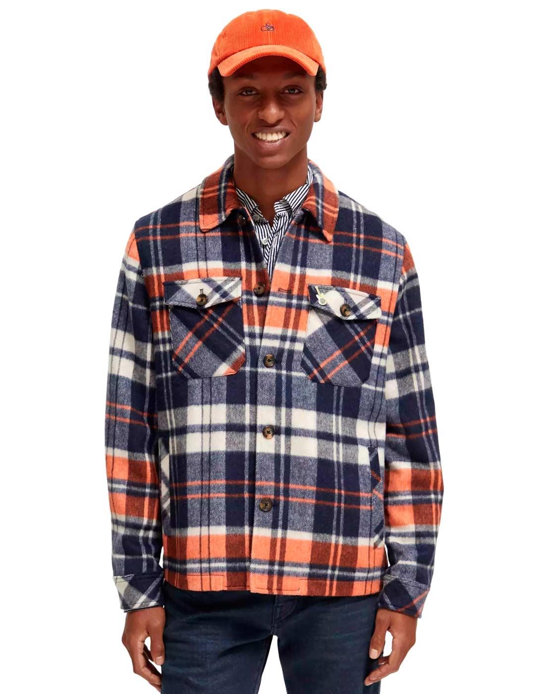 Scotch Soda Brushed Sobrecamisa Cuadros Hombre Azules