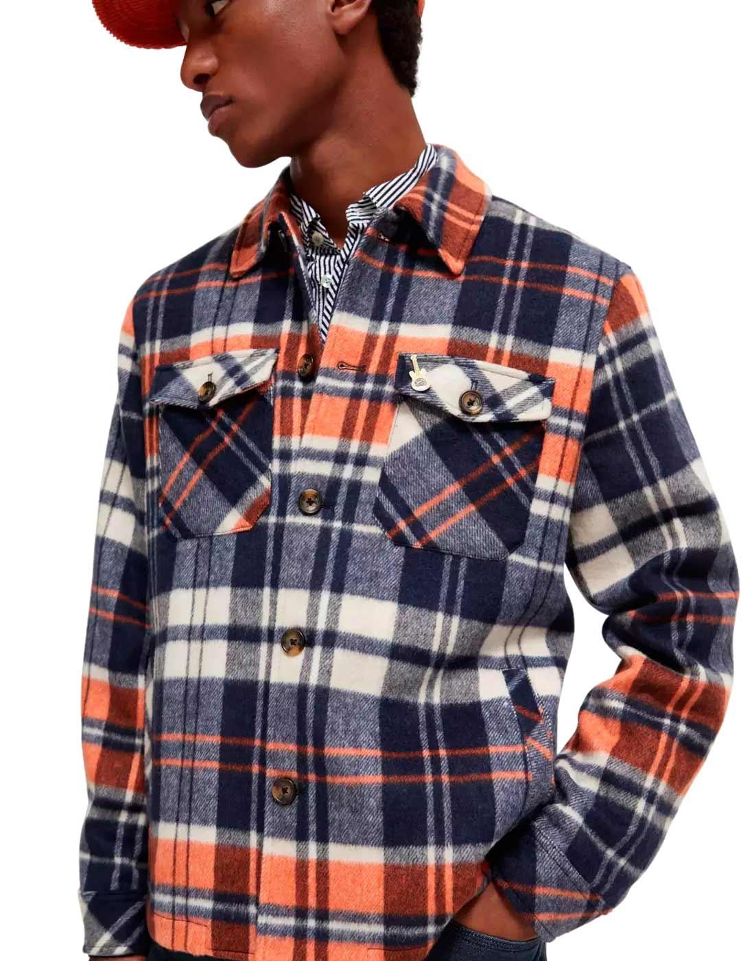 Scotch Soda Brushed Sobrecamisa Cuadros Hombre Azules